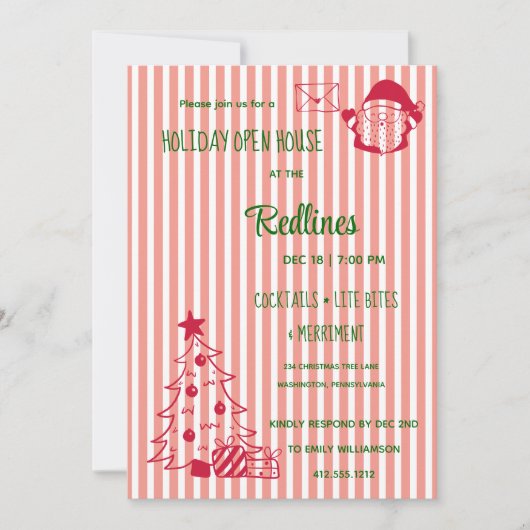 Vivid Tangerine stripped Holiday Open House  招待状 (正面)