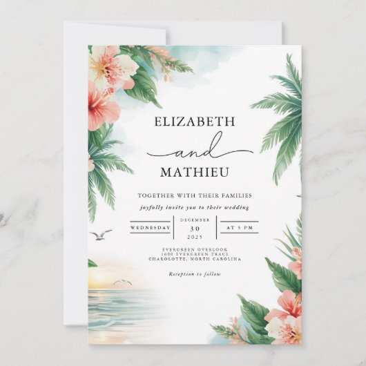 Vivid Tropical Foliage Arch Wedding 招待状 (正面)