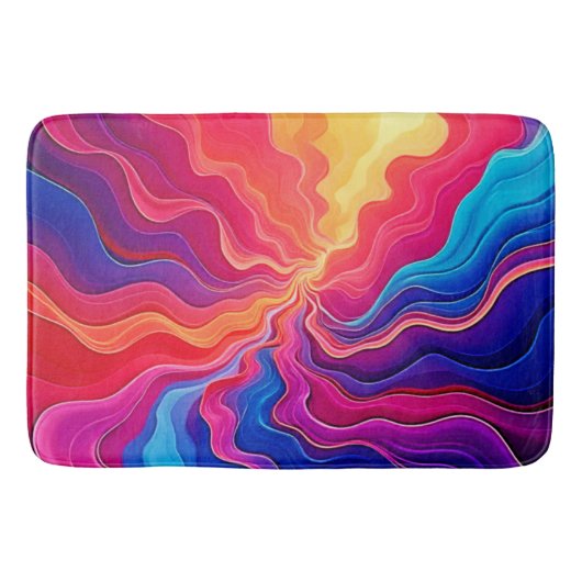 Vivid Waves: Abstract Neon Energy Flow Art バスマット (正面)