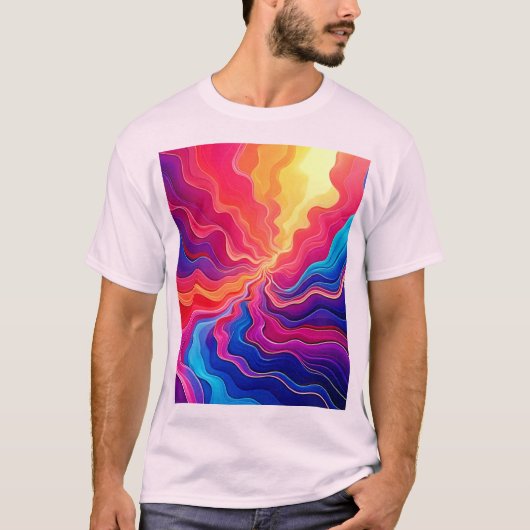 Vivid Waves: Abstract Neon Energy Flow Art Tシャツ (正面)