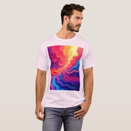 Vivid Waves: Abstract Neon Energy Flow Art Tシャツ (正面フル)