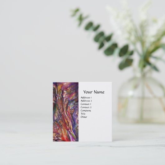 VIVIENとMERLINピンクパープルホワイトファンタジー スクエア名刺 (スタンド正面)