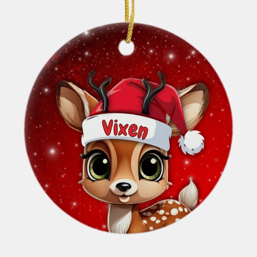 Vixen Baby Deer, Fawn, Doe, Reindeer🦌 🎄 セラミックオーナメント (正面)