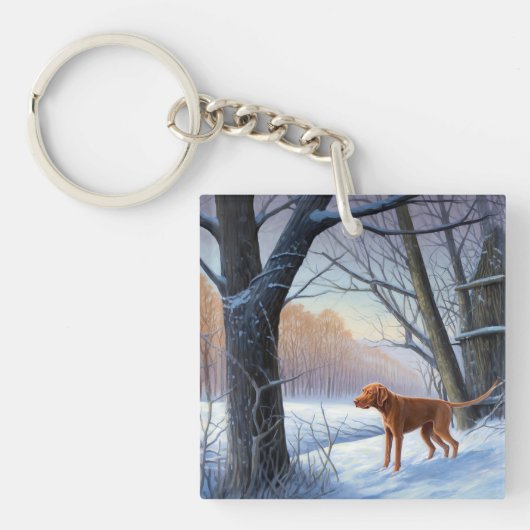 Vizla クリスマス・雪が降ります キーホルダー (正面)