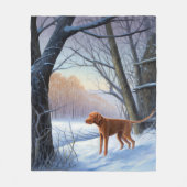 Vizla クリスマス・雪が降る  フリースブランケット (正面)