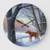 Vizla 雪が降るよ クリスマス ラージ壁時計 (正面)