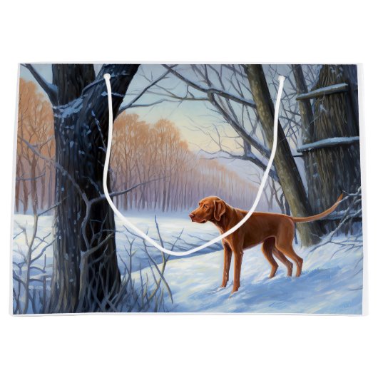 Vizla 雪が降るクリスマス ラージペーパーバッグ (正面)