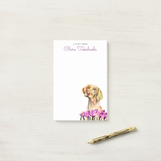 Vizslaの愛犬家の水彩画の芸術|は名前を加えます ポストイット (デスク上)