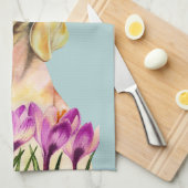 Vizslaの犬およびクロッカスの花の水彩画 キッチンタオル (四つ折り)