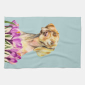 Vizslaの犬およびクロッカスの花の水彩画 キッチンタオル (横)