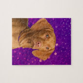 Vizsla -紫色のハンガリーのポインターの子犬 ジグソーパズル (横)