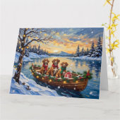 Vizsla Christmas Boat Holiday カード (黄色い花)