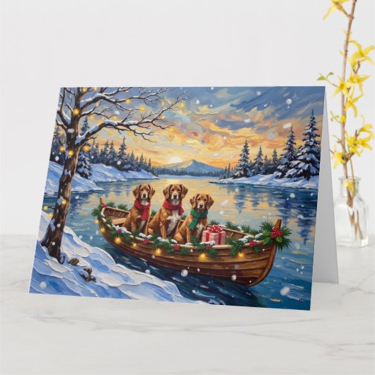 Vizsla Christmas Boat Holiday カード (黄色い花)