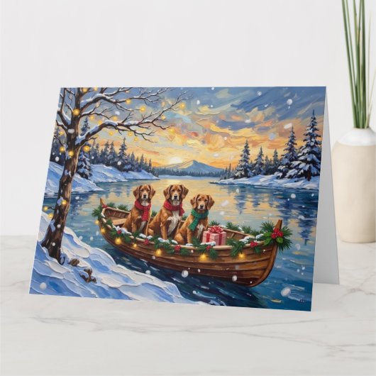 Vizsla Christmas Boat Holiday カード (正面)