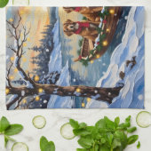 Vizsla Christmas Boat Holiday キッチンタオル (折り畳み)