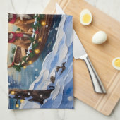 Vizsla Christmas Boat Holiday キッチンタオル (四つ折り)