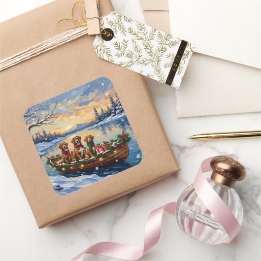 Vizsla Christmas Boat Holiday スクエアシール (ギフト)
