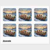 Vizsla Christmas Boat Holiday スクエアシール (シート)