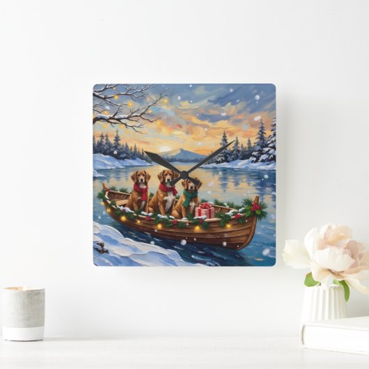 Vizsla Christmas Boat Holiday スクエア壁時計 (ホーム)