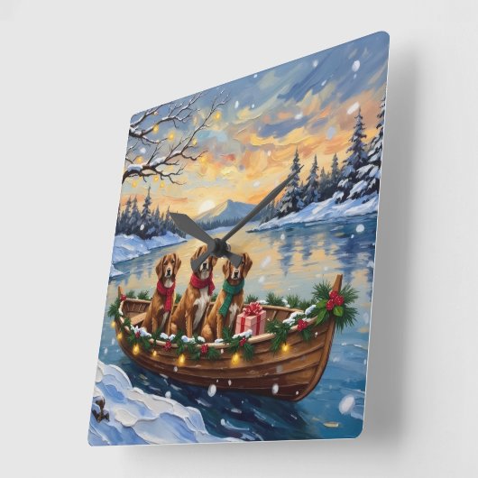 Vizsla Christmas Boat Holiday スクエア壁時計 (傾斜)