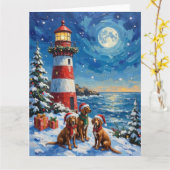 Vizsla Christmas Lighthouse Holiday カード (黄色い花)