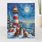 Vizsla Christmas Lighthouse Holiday カード (正面)
