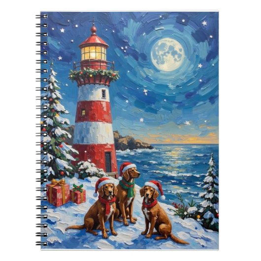 Vizsla Christmas Lighthouse Holiday ノートブック (正面)