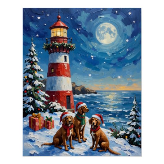 Vizsla Christmas Lighthouse Holiday ポスター (正面)
