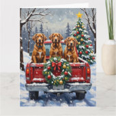 Vizsla Christmas Red Truck Holiday カード (正面)