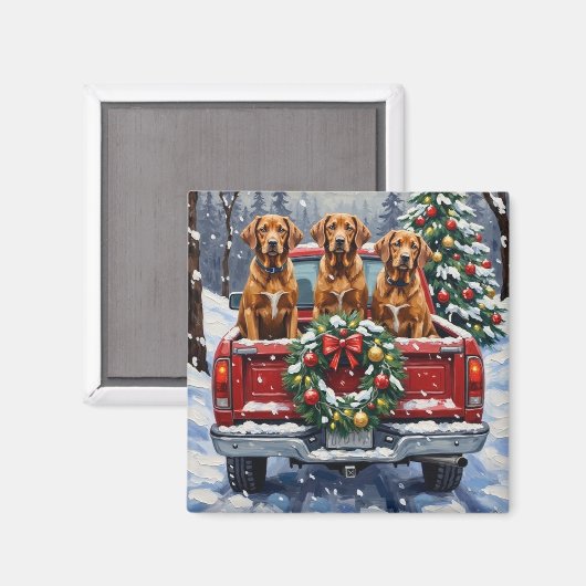 Vizsla Christmas Red Truck Holiday マグネット (正面/裏面)