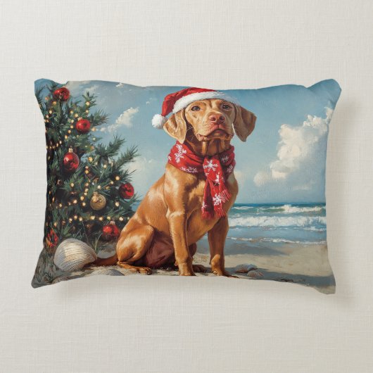 Vizsla Dog Christmas Vintage Beach アクセントクッション (裏面)