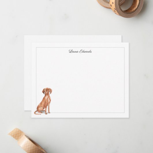 Vizsla Dog Gray Border Personalized ノートカード (正面/裏面インサイチュ)