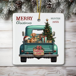 Vizsla Dog Retro Truck Christmas セラミックオーナメント