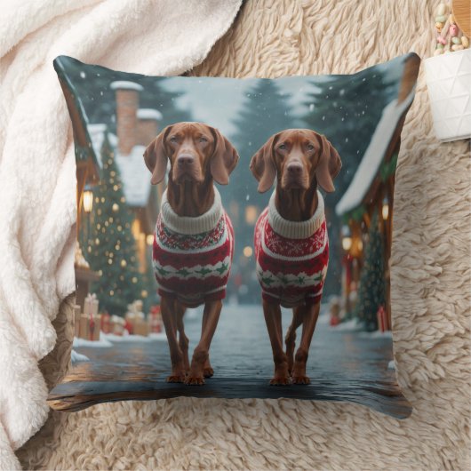 Vizsla Dogs Christmas Snow Holiday クッション (ブランケット)