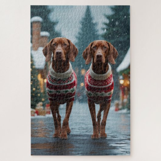 Vizsla Dogs Christmas Snow Holiday ジグソーパズル (縦)