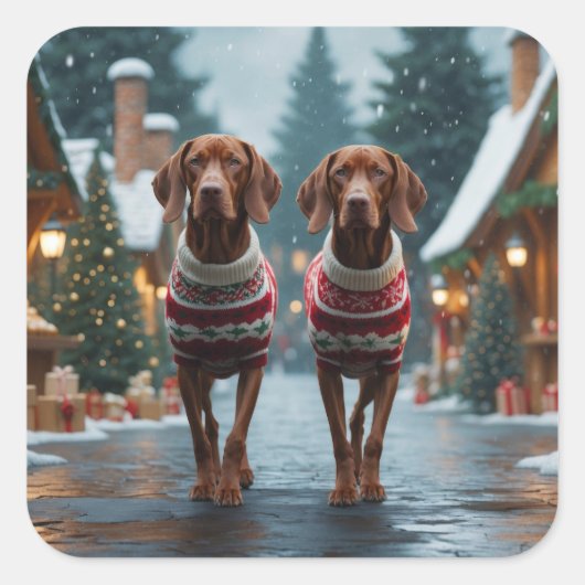Vizsla Dogs Christmas Snow Holiday スクエアシール (正面)