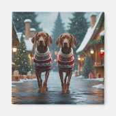 Vizsla Dogs Christmas Snow Holiday マグネット (正面)