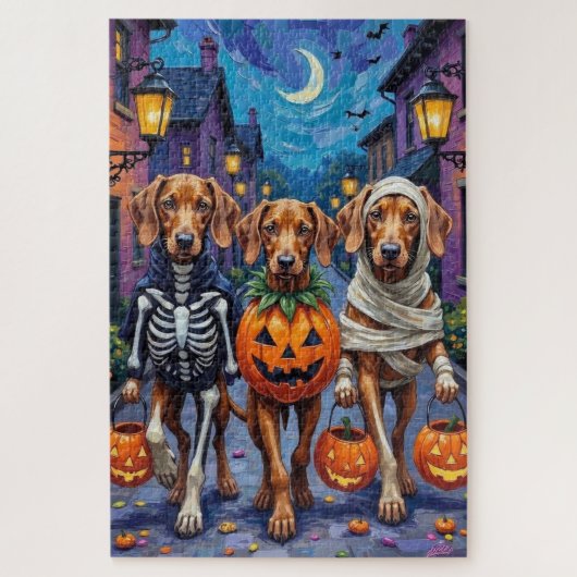 Vizsla Dogs Trick-or-Treating in Halloween Costume ジグソーパズル (縦)