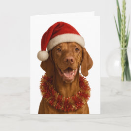 Vizsla in a Santa hat Christmas card カード