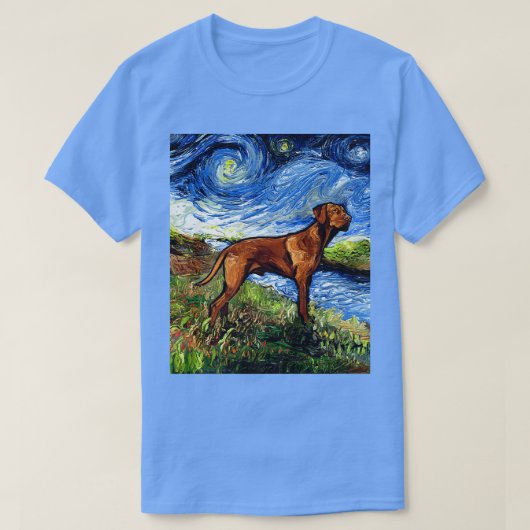 Vizsla on River Bank Starry Night Dog Art by Aja13 Tシャツ (デザイン正面)