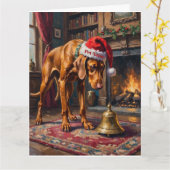 Vizsla Pointer Stance Christmas Bell Hat カード (黄色い花)