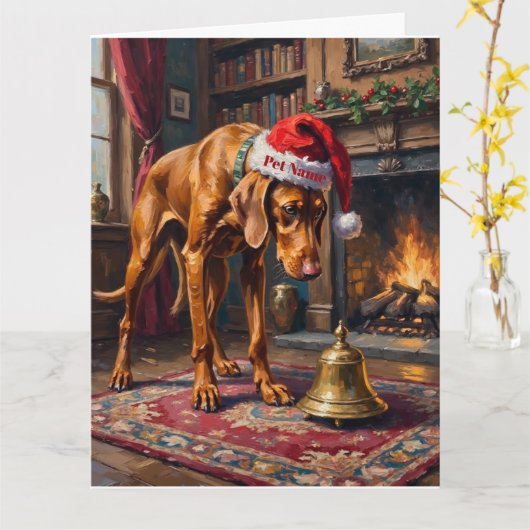 Vizsla Pointer Stance Christmas Bell Hat カード (黄色い花)