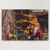 Vizsla Pointer Stance Christmas Bell Hat ジグソーパズル (横)