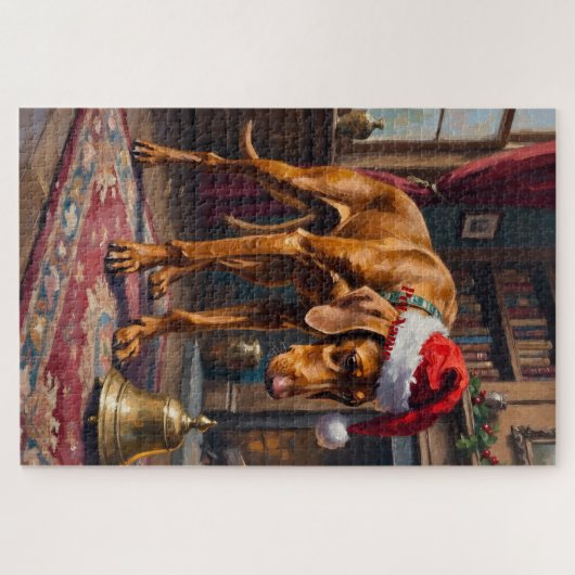 Vizsla Pointer Stance Christmas Bell Hat ジグソーパズル (横)