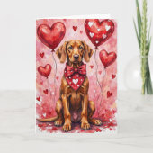 Vizsla Valentine Dog Sitting with Hearts Red カード (正面)