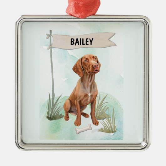 Vizsla Watercolor Personalized Dog メタルオーナメント (正面)