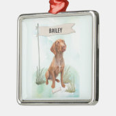 Vizsla Watercolor Personalized Dog メタルオーナメント (左)