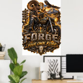 VLLC Forge Your Own Road Motorcycle Biker Skeleton ポスター (ホームオフィス)