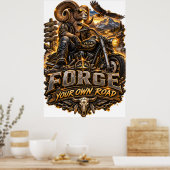 VLLC Forge Your Own Road Motorcycle Biker Skeleton ポスター (キッチン)