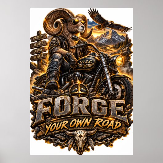 VLLC Forge Your Own Road Motorcycle Biker Skeleton ポスター (正面)